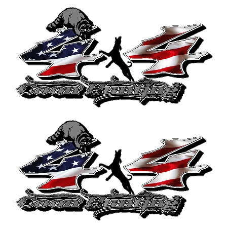 Coon Hunter American Flag 4x4 Truck Bed Vinyl Decal Sticker (SET OF 2)