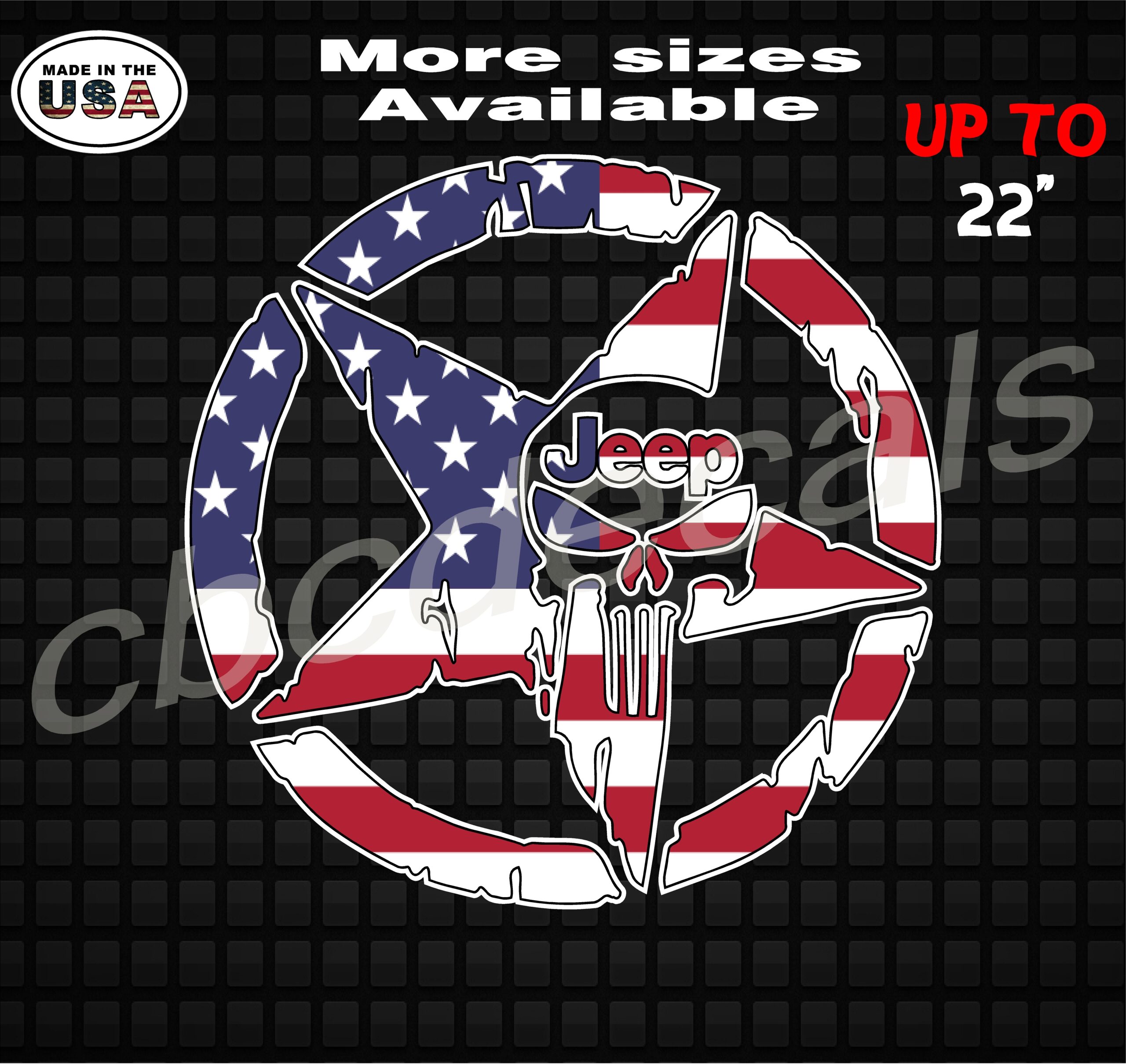 Skull Punisher USA American Flag Decal Tattered Distressed for Jeep Wrangler RAM