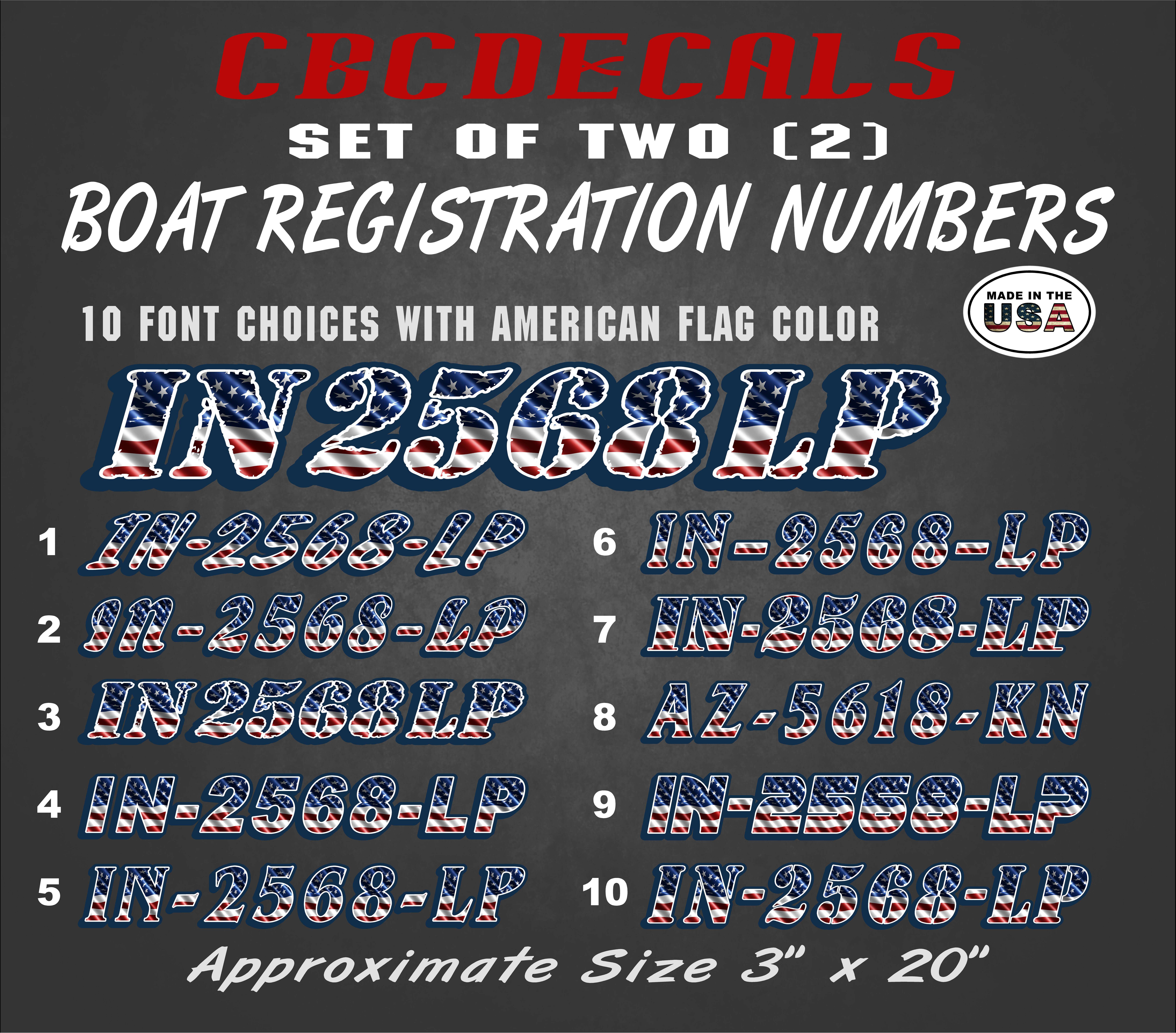 American Flag Boat Registration Numbers Vinyl Decals (PAIR / Set of Two) 3″  x 20″ – Personal Water Craft PWC Boat and Jet Ski Registration Number Decals  – Country Boy Customs Store