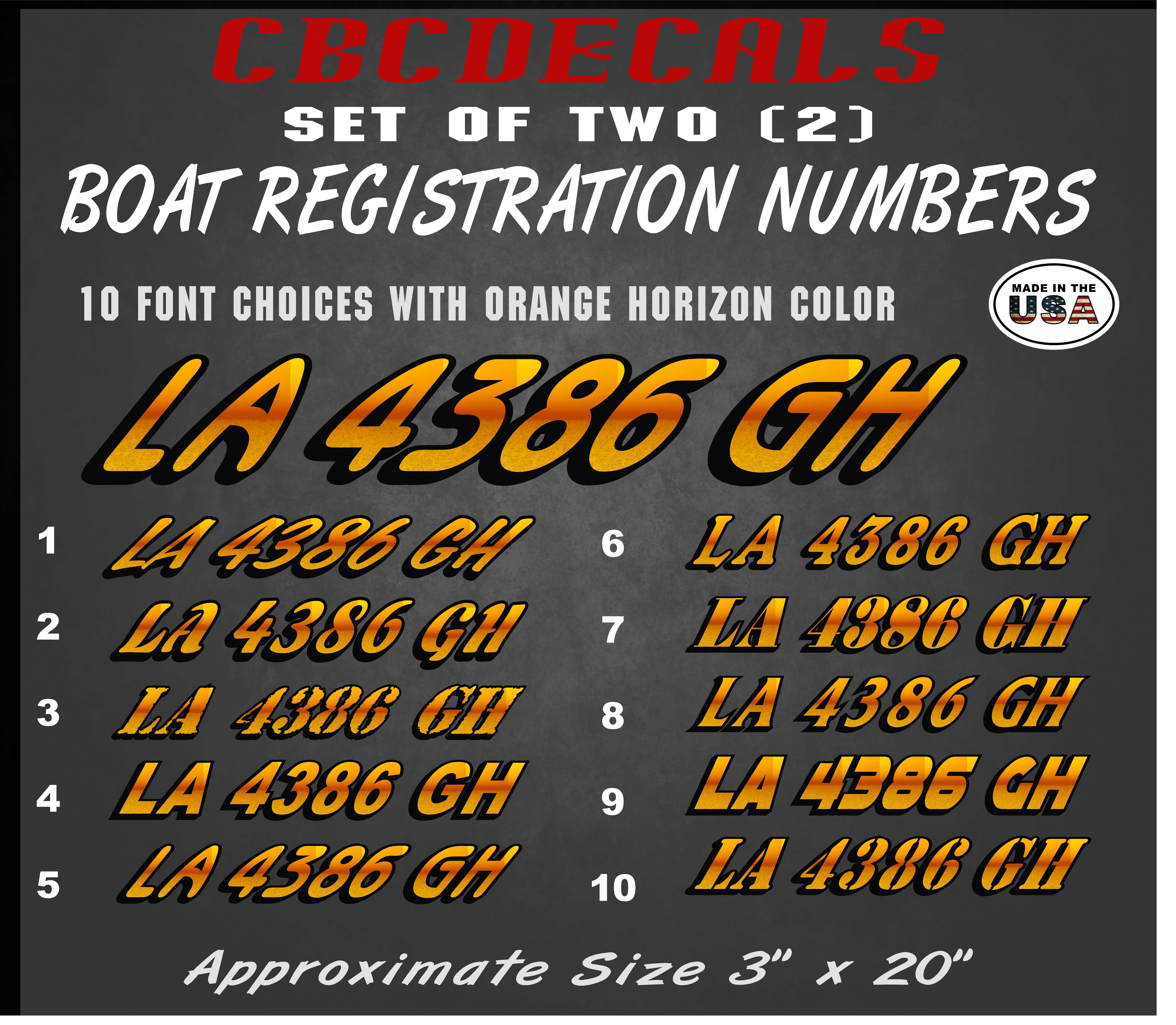 Stiffie Whipline Solid WLS55 Orange Slv Boat Numbers Decal Registration Stickers 